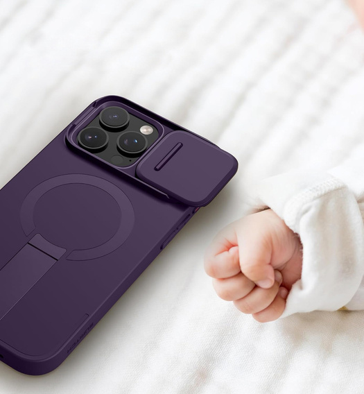 Etui SURITCH do iPhone 16 Pro Max z osłoną kamery i podstawką - fioletowe