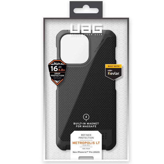 Etui Urban Armor Gear do iPhone 14 Pro Max, Metropolis LT MagSafe Fibr Armr, czarne