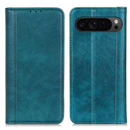 Etui z klapką do Google Pixel 10 Pro XL / 9 Pro XL, skórzane z kieszonką, zielone