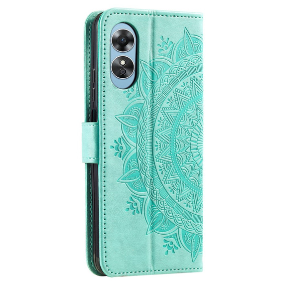 Zestaw Etui do Oppo A17, portfel ze wzorem Mandala z klapką, zielone + Szkło 9H