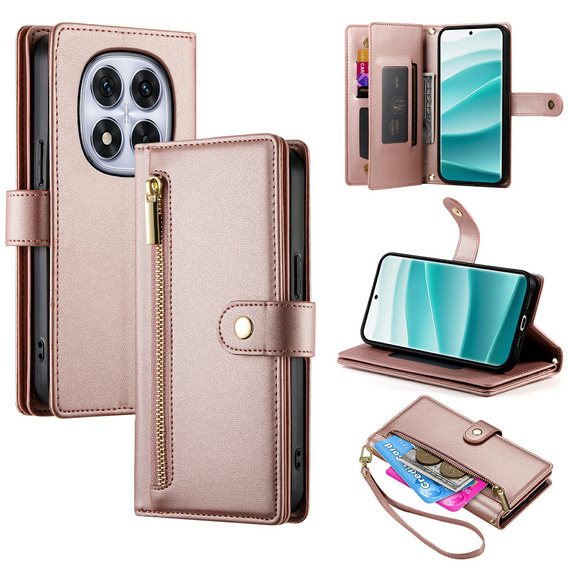 Etui z klapką do Xiaomi Redmi Note 15 Pro Plus 5G, Wallet Zipper Pocket, różowe