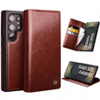 Etui z klapką do Samsung Galaxy S25 Ultra, QIALINO Leather Wallet, ciemnobrązowe