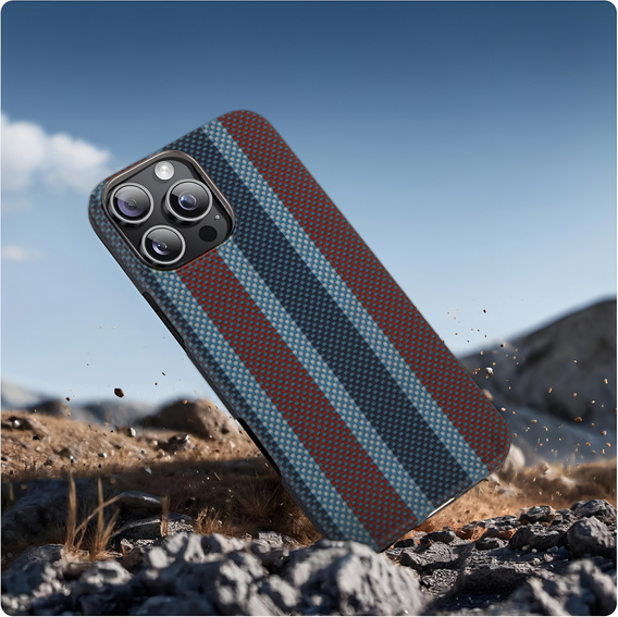 Etui do IPhone 16 Pro, Aramid Fiber Slim Case, do MagSafe, niebieskie / czerwone