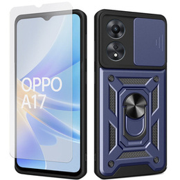Zestaw Etui pancerne do Oppo A17, Nox Camera Slide niebieskie + Szkło 9H