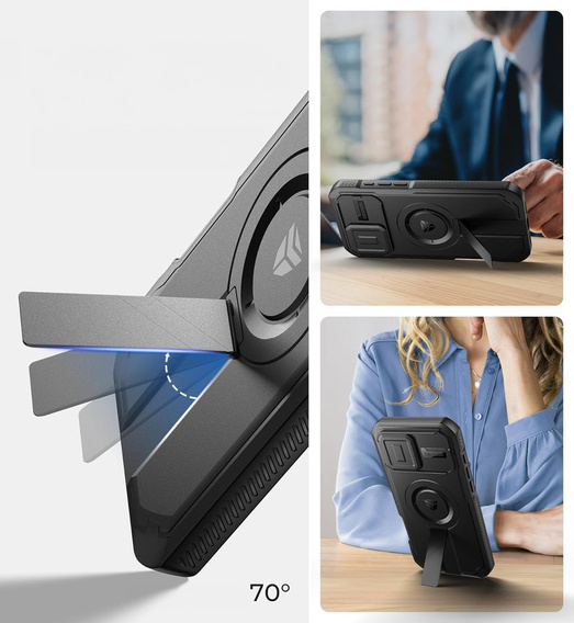 Etui pancerne do iPhone 16 Pro Max, Dexnor CamProtect MagSafe, z folią prywatyzującą, czarne (Dwie ramki)