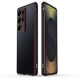 Etui bumper z metalową ramką do Samsung Galaxy S25 Ultra – czarno-czerwone