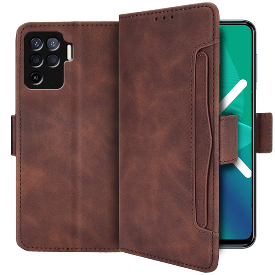 Etui z klapką do Oppo Reno5 Lite, Card Slot, brązowe