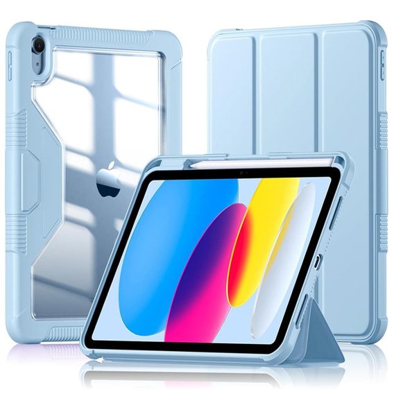 Etui z podstawką do iPad 10.9" (2022) / iPad 11" (2025) – niebieskie, skórzane, z miejscem na rysik