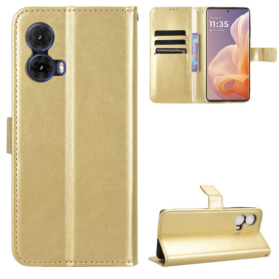 Etui z klapką do Motorola Moto G85, Crazy Horse Wallet, złote