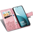 Etui z klapką do Oppo Reno 14, z wytłoczonym wzorem motyla, różowe rose gold