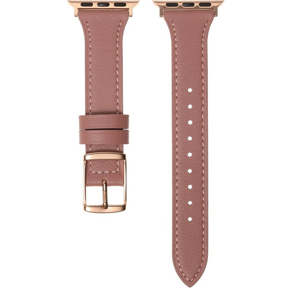 Pasek Skórzany do Apple Watch 1/2/3/4/5/6/7/8/9/10/11/SE Ultra 1/2/3 42/44/45/46/49mm, Ciemnoróżowy