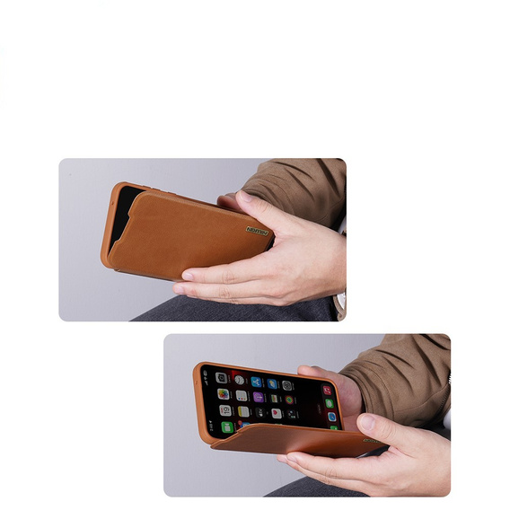 Etui z klapką NILLKIN do Samsung Galaxy A56 5G, CamShield Qin Pro, skórzane, brązowe