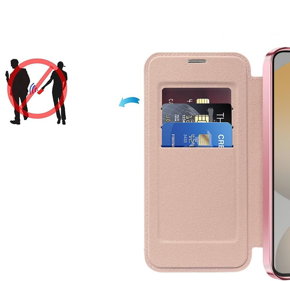 Etui z klapką do Samsung Galaxy S25 FE, RFID Wallet MagSafe z ochroną aparatu, różowe