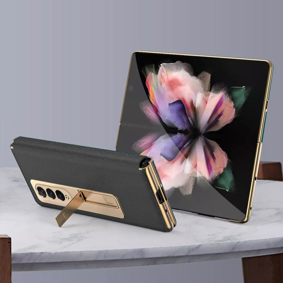 Etui ze szkłem do Samsung Galaxy Z Fold 4 5G, Kickstand Cross Texture, Black