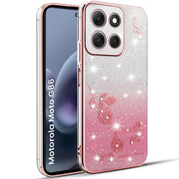 Etui do Motorola Moto G86 5G, Glitter Flower, różowe rose gold