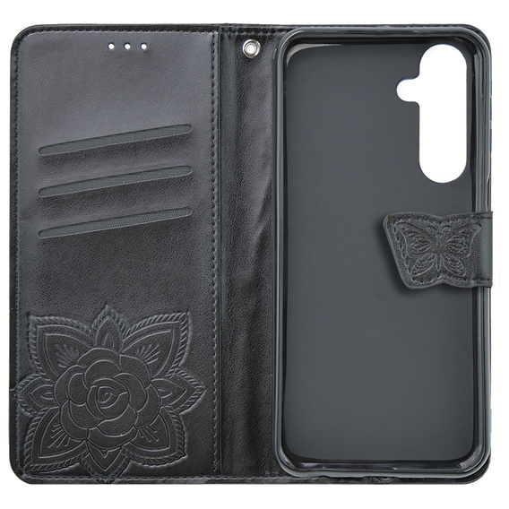 Etui z klapką do Samsung Galaxy S23 FE, Butterfly, czarne