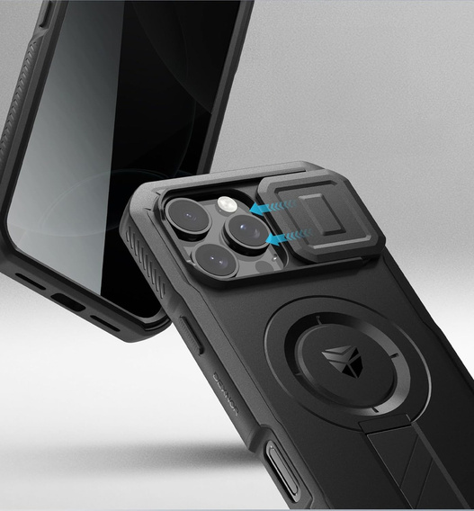 Etui pancerne do iPhone 16 Pro Max, Dexnor CamProtect MagSafe, z folią prywatyzującą, czarne (Dwie ramki)