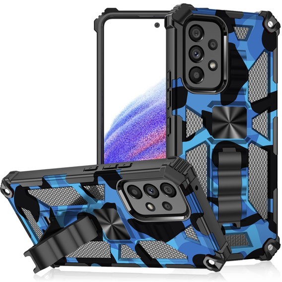 Etui do Samsung Galaxy A53 5G, Hybrydowe z podpórką, camo, moro niebieskie