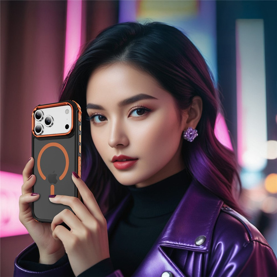 Etui pancerne do iPhone 17 Pro Max, Matt Case, do MagSafe, matowe z pomarańczową ramką