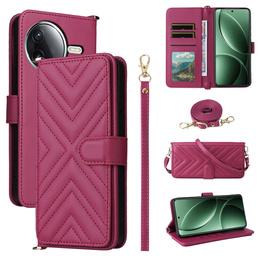 Etui z klapką do Xiaomi Poco F7 Pro / F7 Ultra, Crossbody Leather Wallet, bordowe