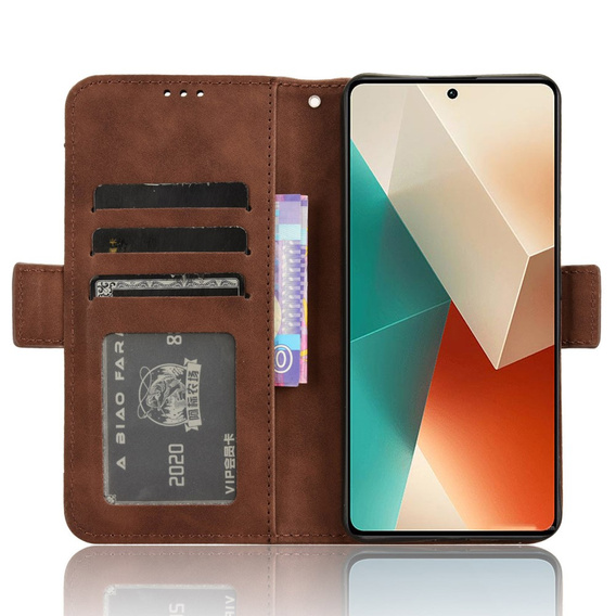 Etui z klapką do Xiaomi Redmi Note 13 5G, Card Slot, brązowe