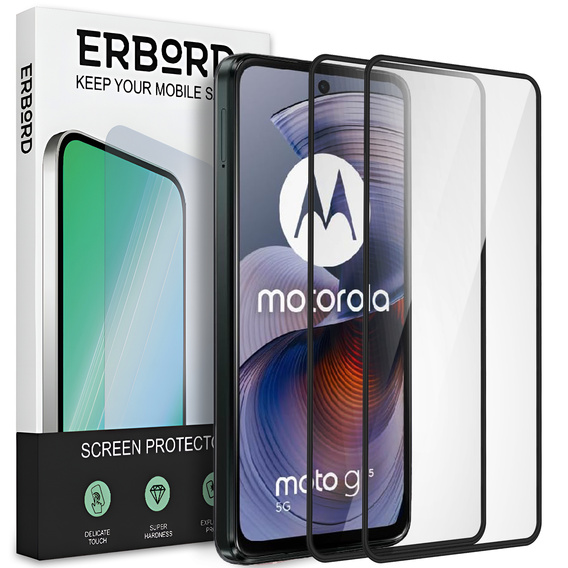 2x Szkło Hartowane do Motorola Moto G55 5G, ERBORD 3D pełne, szybka na cały ekran