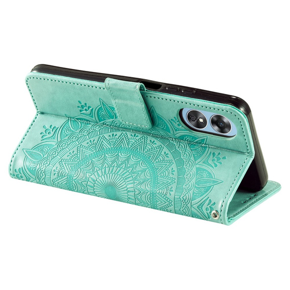 Zestaw Etui do Oppo A17, portfel ze wzorem Mandala z klapką, zielone + Szkło 9H