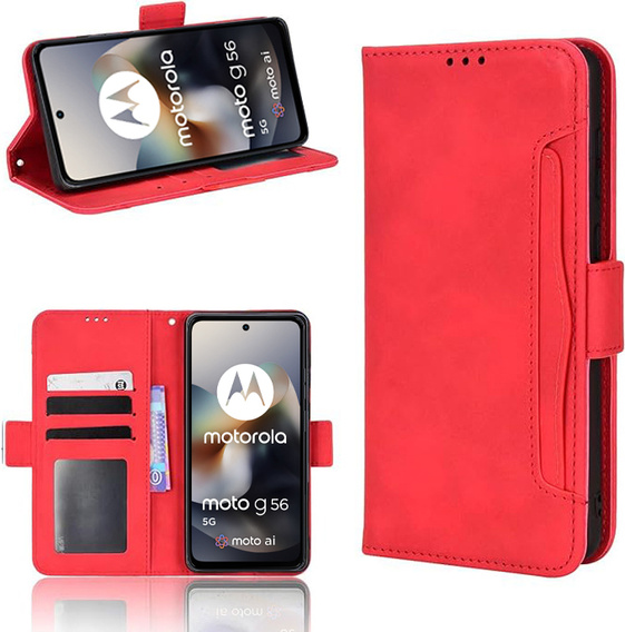 Etui z klapką do Motorola Moto G56 5G, Card Slot, czerwone