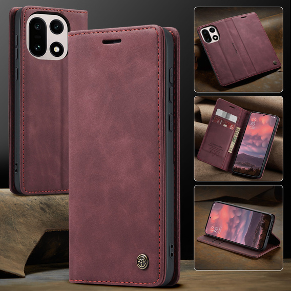 Etui CASEME do OnePlus 15, Leather Wallet Case, bordowe