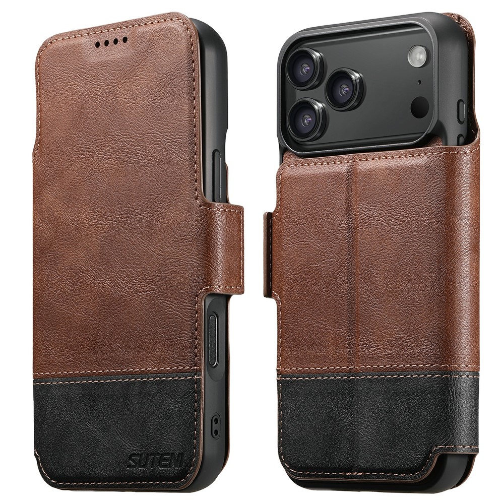 Etui z klapką 2w1 SUTENI do iPhone 17 Pro, do MagSafe, brązowe