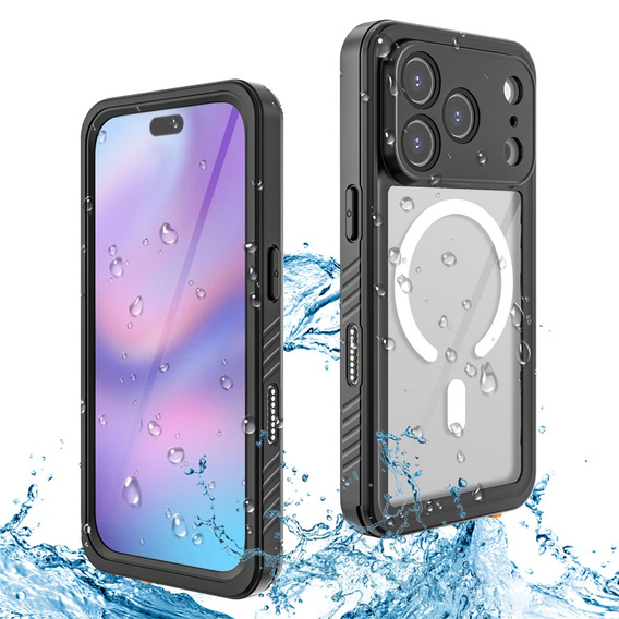 Etui Wodoodporne IP68 do iPhone 17 Pro, Redpepper, do MagSafe, przezroczyste z czarną ramką