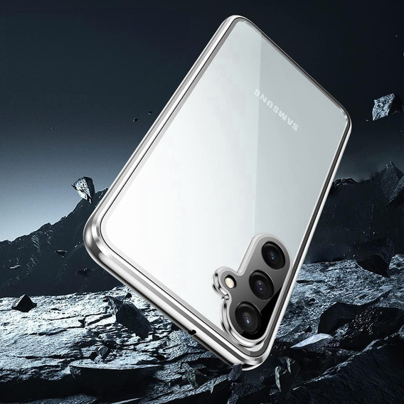 Etui do Samsung Galaxy S24 FE, Magnetic Dual Glass, srebrne
