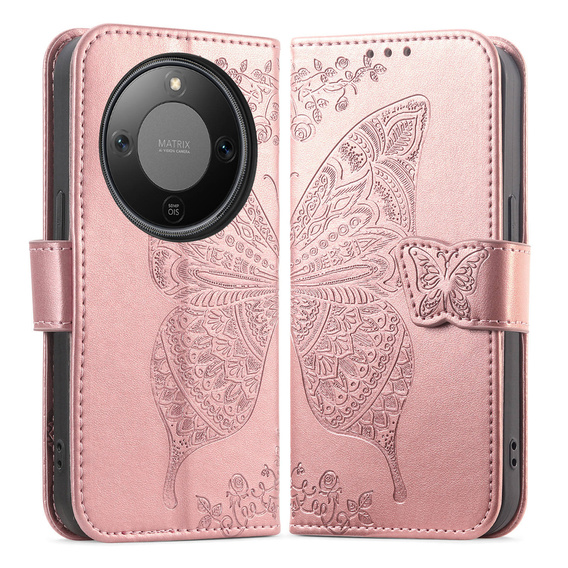 Etui z klapką do Honor Magic 8 Lite, Butterfly, różowe
