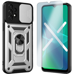 Zestaw Etui pancerne do Samsung Galaxy A33 5G, Nox Camera Slide, srebrne + Szkło