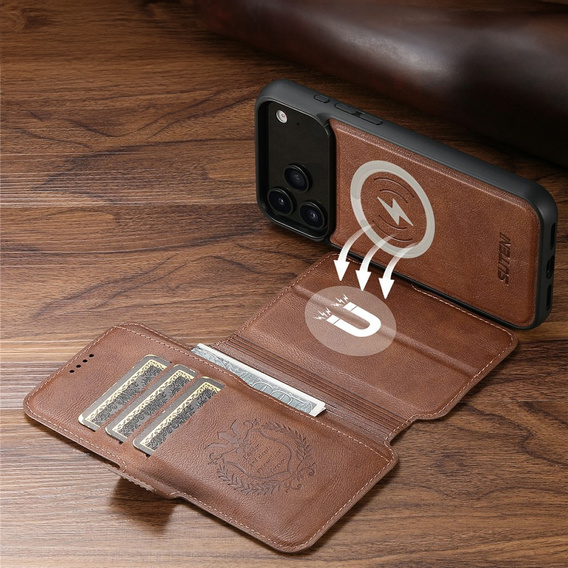 Etui z klapką 2w1 SUTENI do iPhone 17 Pro, do MagSafe, brązowe