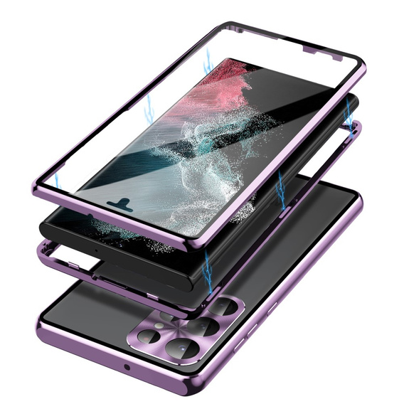 Etui do Samsung Galaxy S23 Ultra, Magnetic Dual Glass, fioletowe