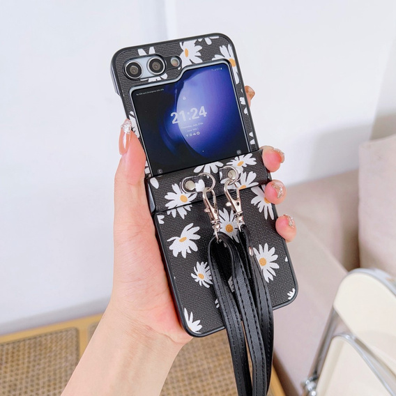 Etui do Samsung Galaxy Z Flip7 FE / Z Flip6, z paskiem na ramię, czarne