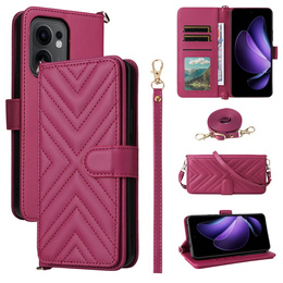 Etui z klapką do Oppo Reno 13F 5G, Crossbody Leather Wallet, bordowe