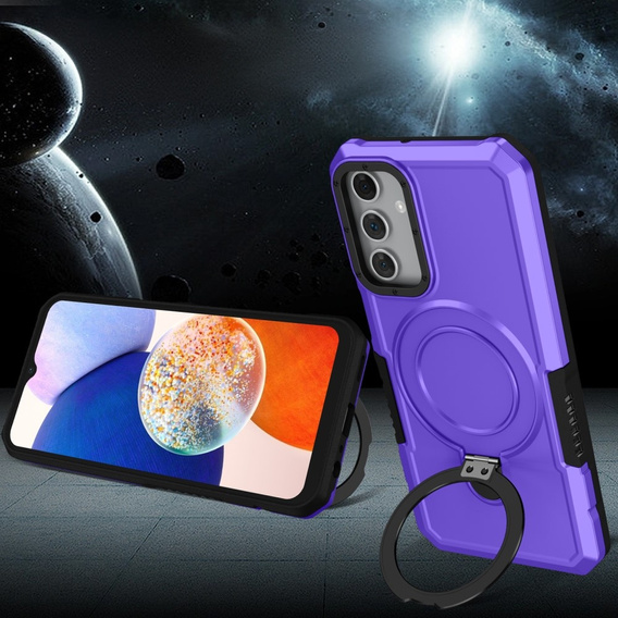 Etui do Samsung Galaxy A15 5G, Kickstand Ring, fioletowe + szkło 9H