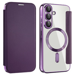 Etui z klapką do Samsung Galaxy A56 5G, RFID Wallet MagSafe z ochroną aparatu, fioletowe