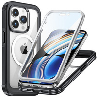 Etui do iPhone 15 Pro Max, Pancerne Full Protect 360° do MagSafe, szkło na ekran, czarne