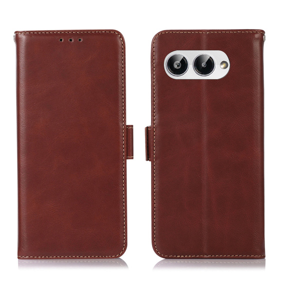 Etui z klapką do T Phone 3 5G, Crazy Horse Wallet, brązowe