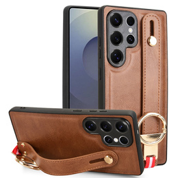 Etui do Samsung Galaxy S25 Ultra z paskiem na nadgarstek i podstawką – brązowe