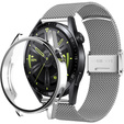 Bransoleta Milanese + Etui z osłoną na ekran do Huawei Watch GT 3 46mm, Srebrny