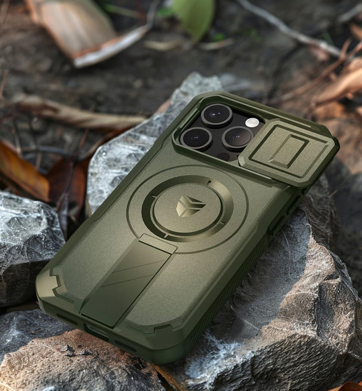 Etui Dexnor do iPhone 15 Pro – magnetyczne, z przesuwaną osłoną aparatu - zielone