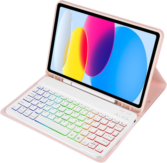 Etui z podświetlaną klawiaturą bluetooth do iPad 11" 2025 A16 (11 gen.) / iPad 10.9" 2022 (10 gen.), różowe