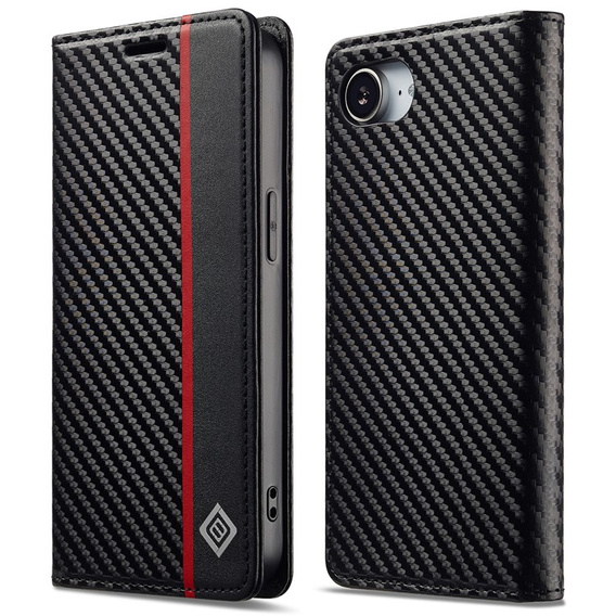 Etui z klapką do iPhone 16e, Carbon LC.IMEEKE, czarne