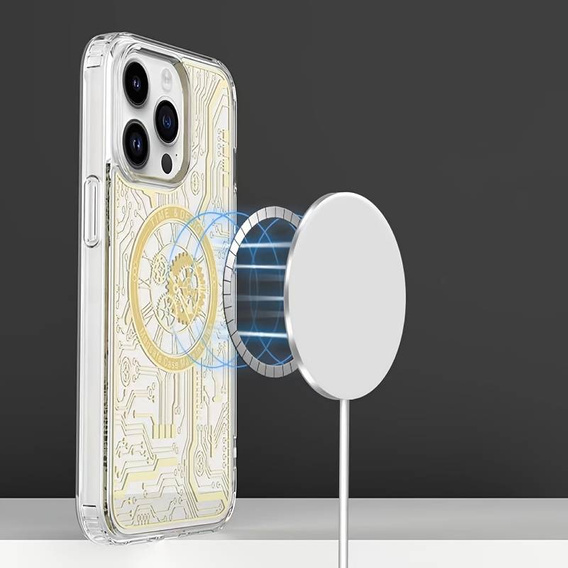 Etui do iPhone 13 Pro, do MagSafe, Mechanical Clock, Przezroczyste / Złote
