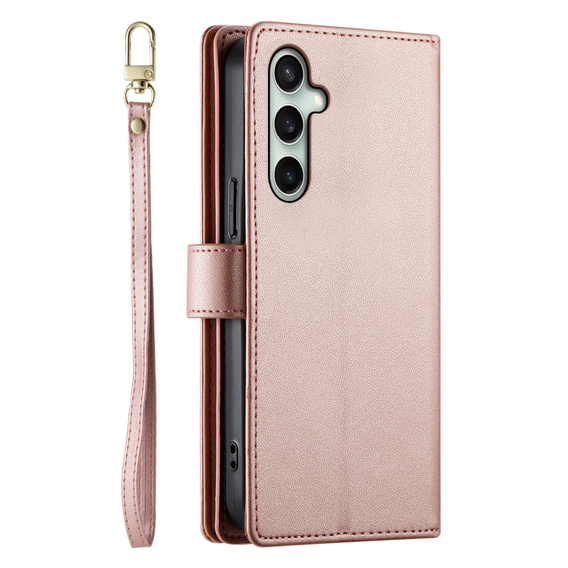 Etui z klapką do Samsung Galaxy S24 FE, Wallet Zipper Pocket, różowe