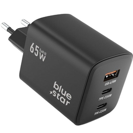 Ładowarka sieciowa Blue Star 4A QC4.0 65W GaN 2x USB-C 1x USB-A, Czarna